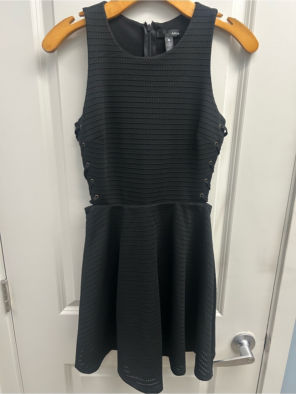 Aqua Black Textured Side Lace-Up Fit & Flare Dress, size XS